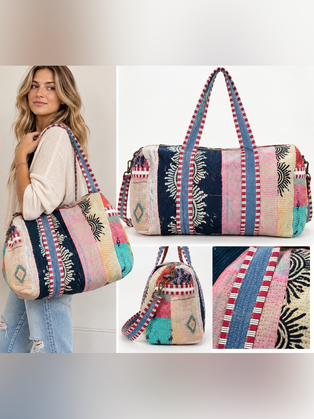 New POL ONE OF A KIND Patchwork duffle Bag in Multicolor